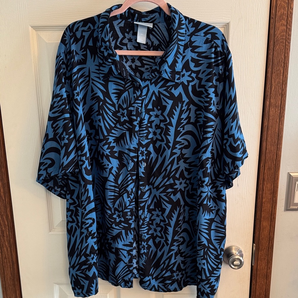 Liz & Me Black and Blue Patterned Top